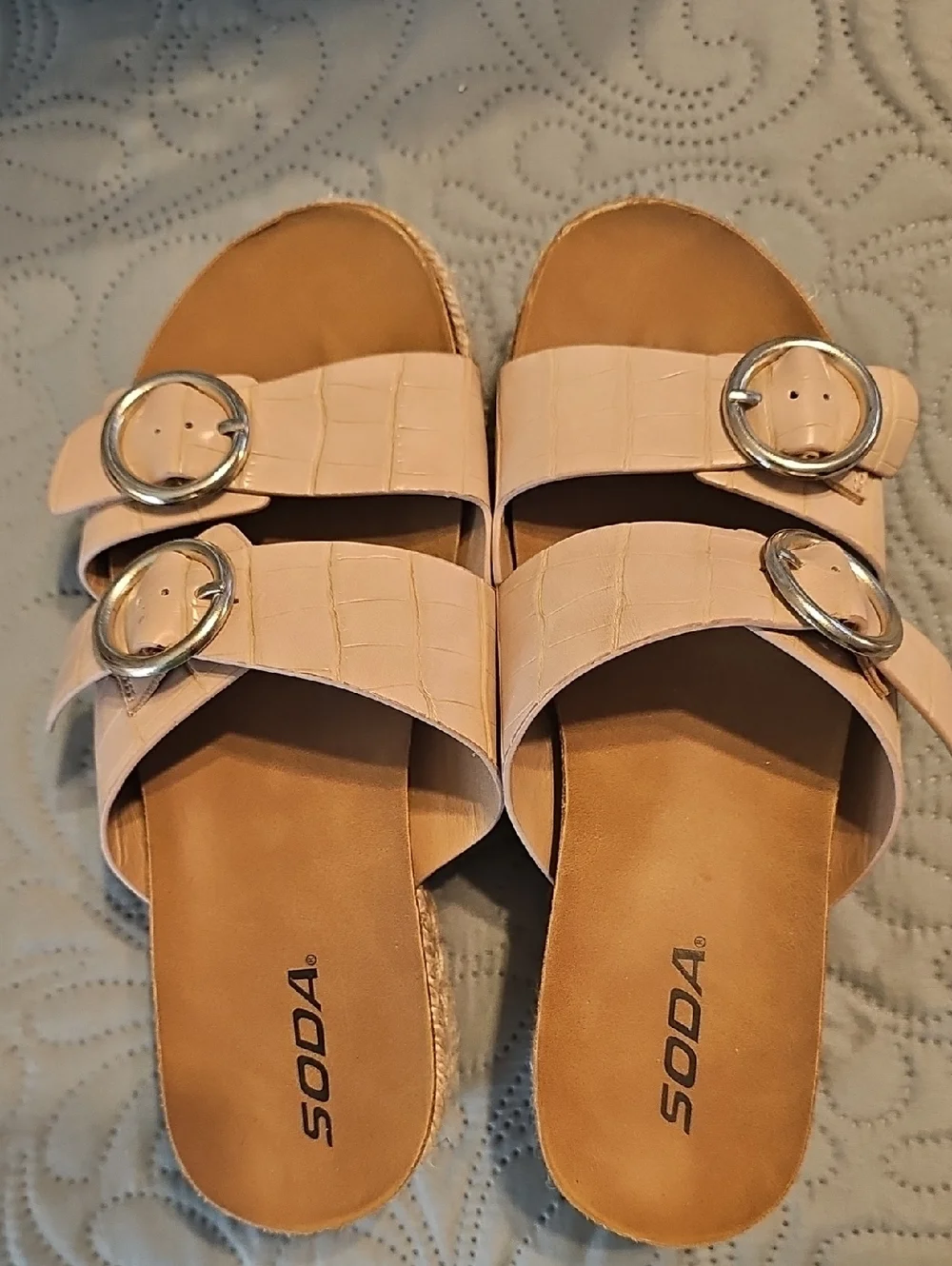 Soda Light Tan Double Buckle Slide Sandals